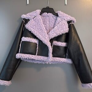 Reversible faux leather Sherpa cropped coat